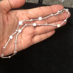 Sterling Silver Geometric Bead Necklace - Silver (free earring flower)